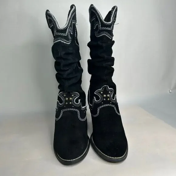 Report Ladies MOLLY Heeled Western Slip On Cowboy Black Suede Boots Size 6 - Picture 3 of 6